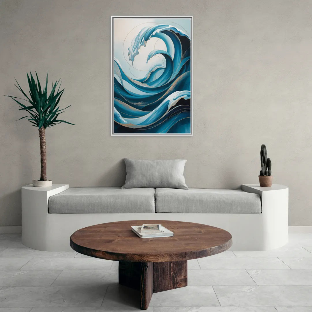 Ocean Currents Blue Abstract - Living Room White Frame Canvas