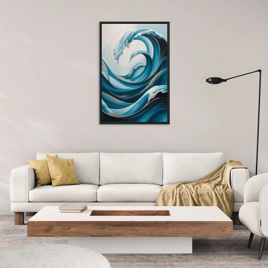 Ocean Currents Blue Abstract - Living Room Black Frame Canvas