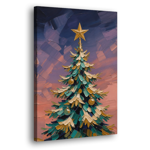 Oil Painting Christmas Tree at Violet Twilight - Canvas Wall Art