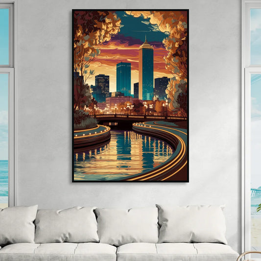 Oklahoma City Scenic Views Living Room - Black Canvas Wall Art
