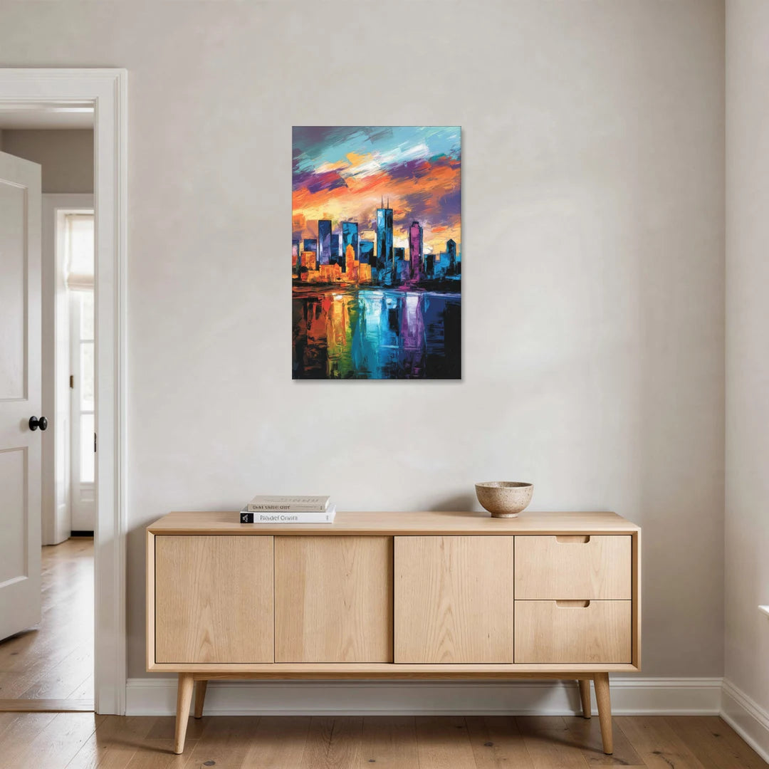 Oklahoma City Skyline with Thunder Colors - Canvas Wall Art - Coffee Table - 24x36