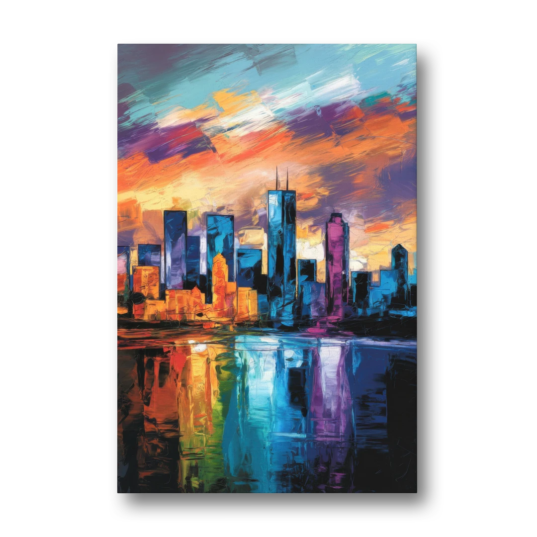 Oklahoma City Skyline with Thunder Colors - Canvas Wall Art - Front
