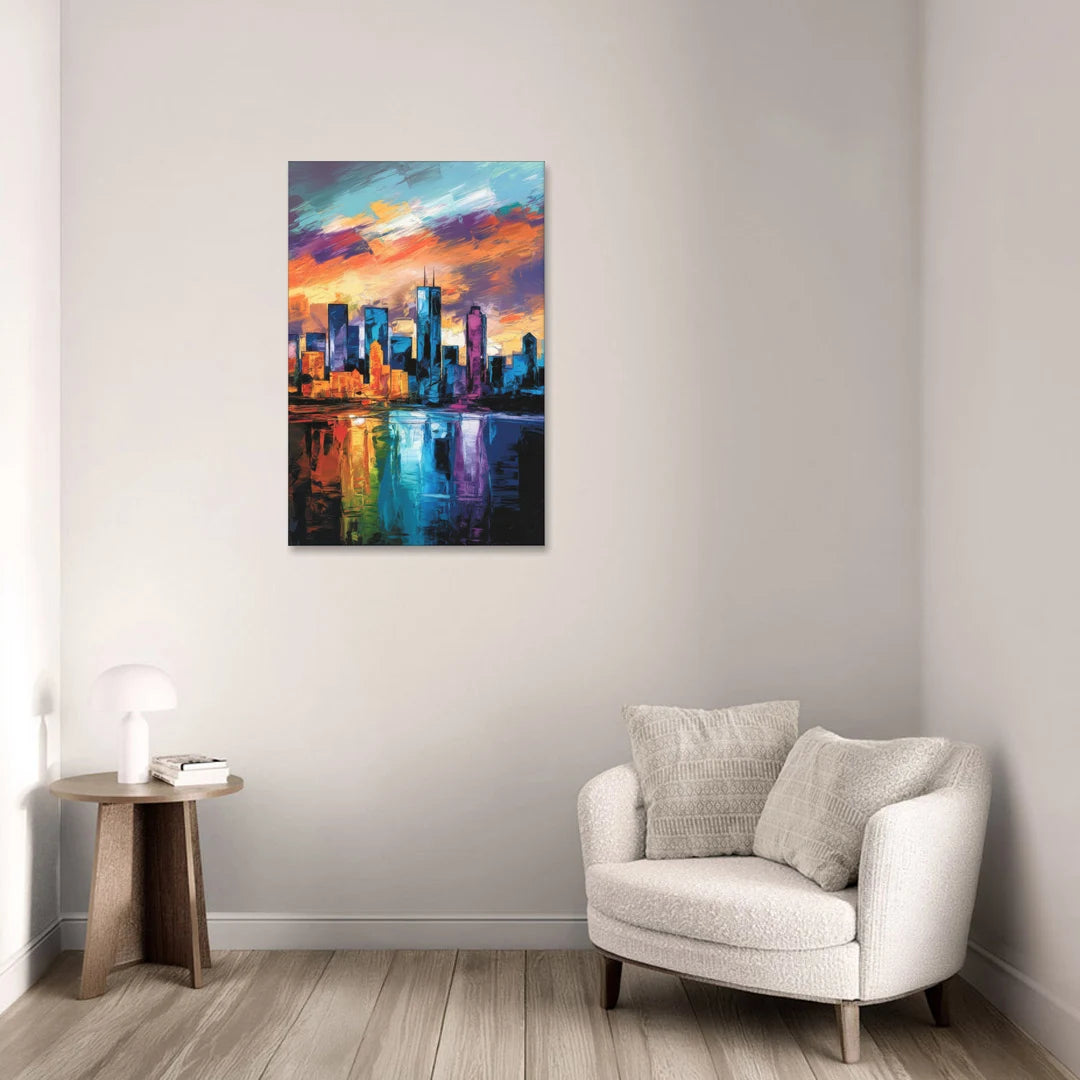 Oklahoma City Skyline with Thunder Colors - Canvas Wall Art - Sofa - 24x36