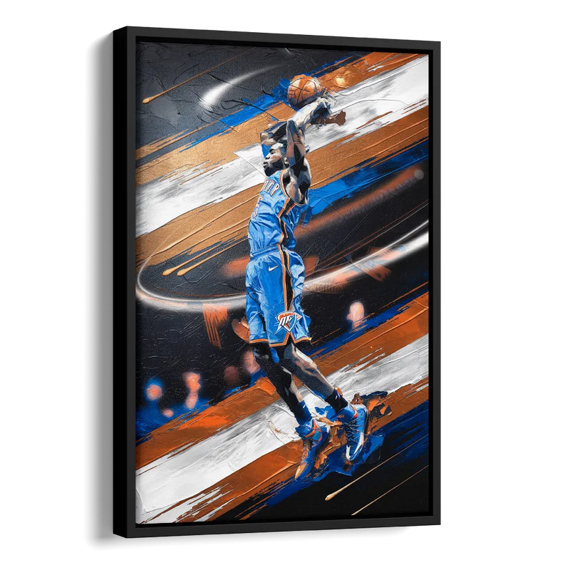 Oklahoma City Thunder Basketball Side - Black Canvas Wall Art
