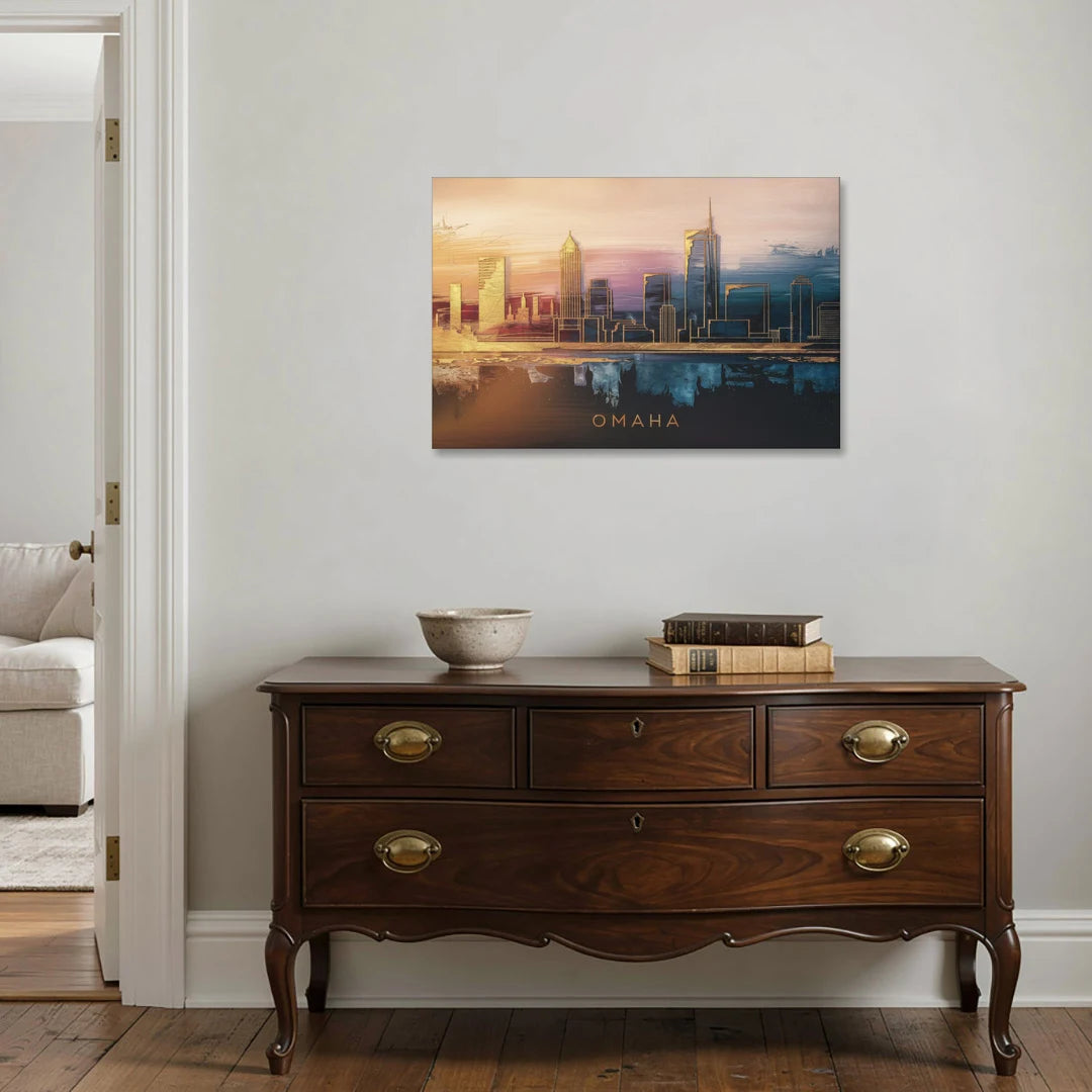 Omaha City Skyline - Canvas Wall Art - Coffee Table - 36x24