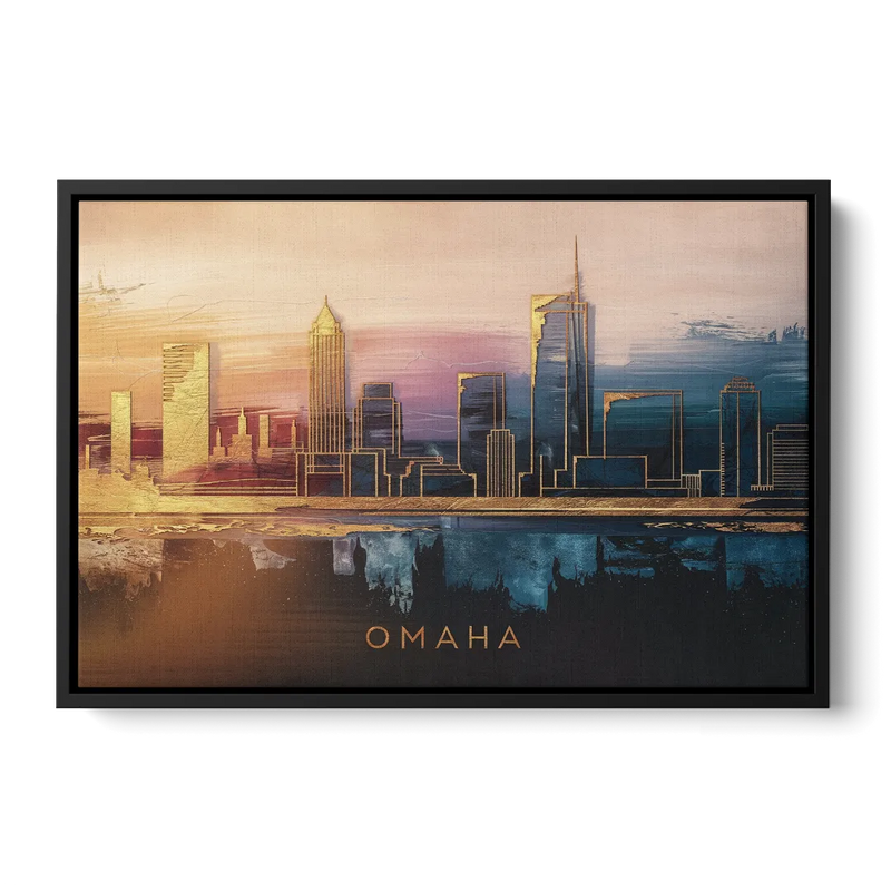 Omaha City Skyline Front - Black Canvas Wall Art