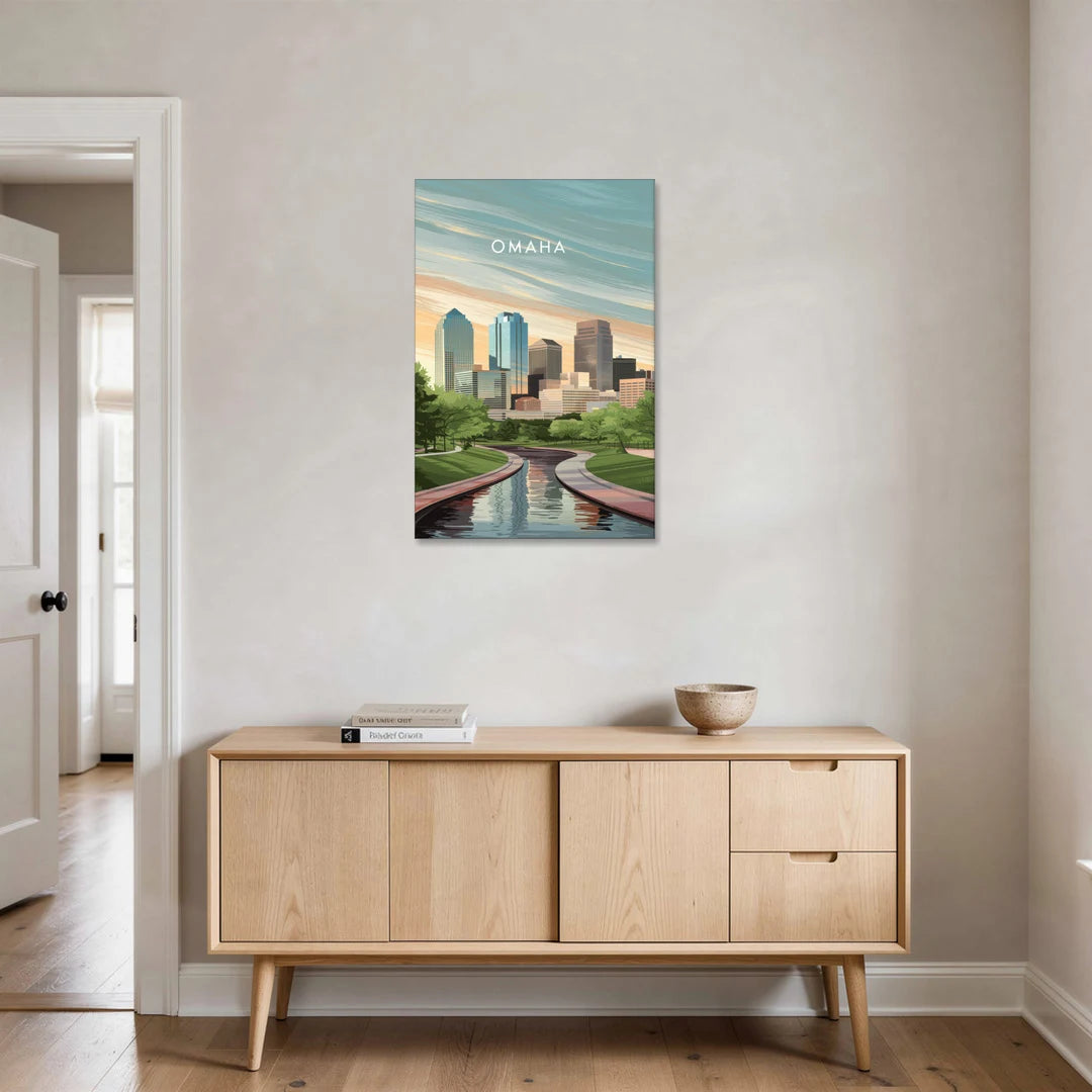 Omaha Downtown View - Canvas Wall Art - Coffee Table - 24x36