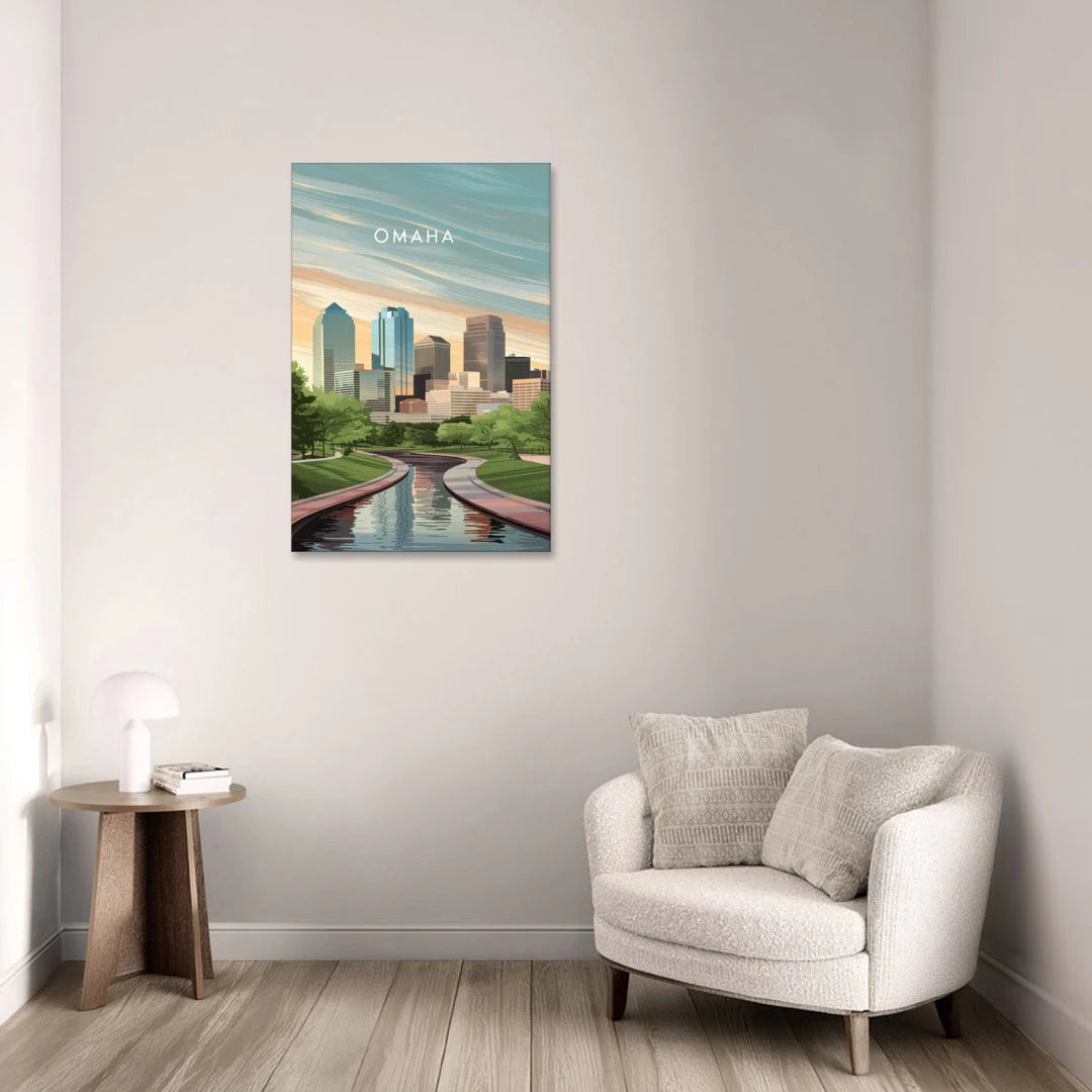 Omaha Downtown View - Canvas Wall Art - Sofa - 24x36