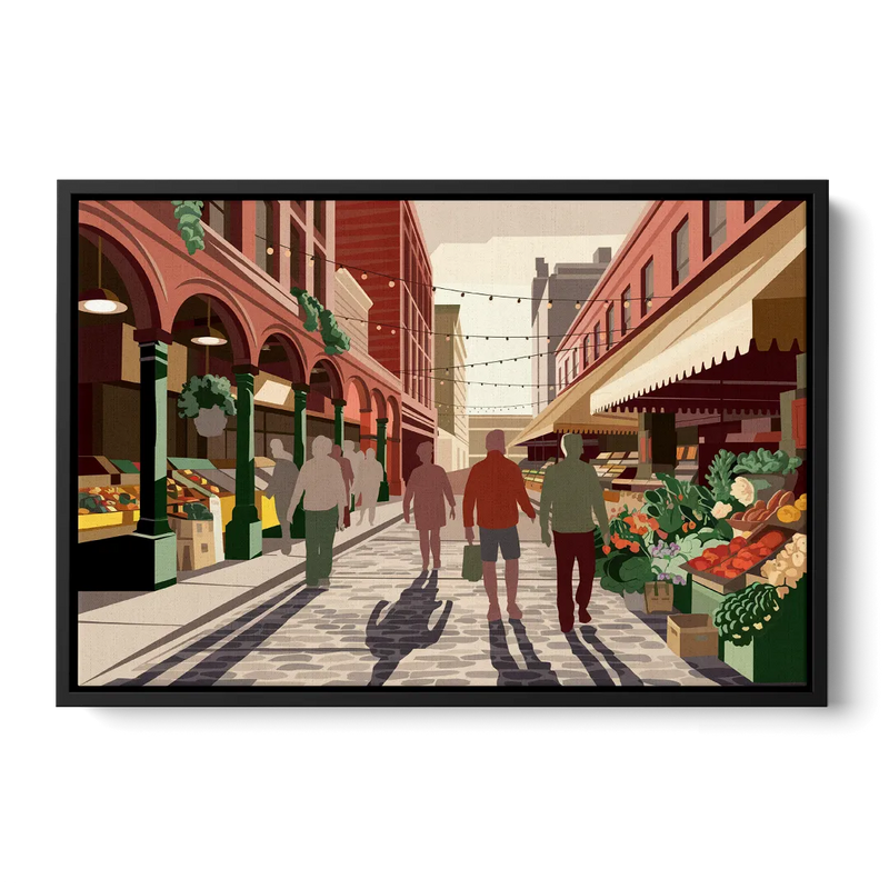 Omaha Old Market Charm Front - Black Canvas Wall Art