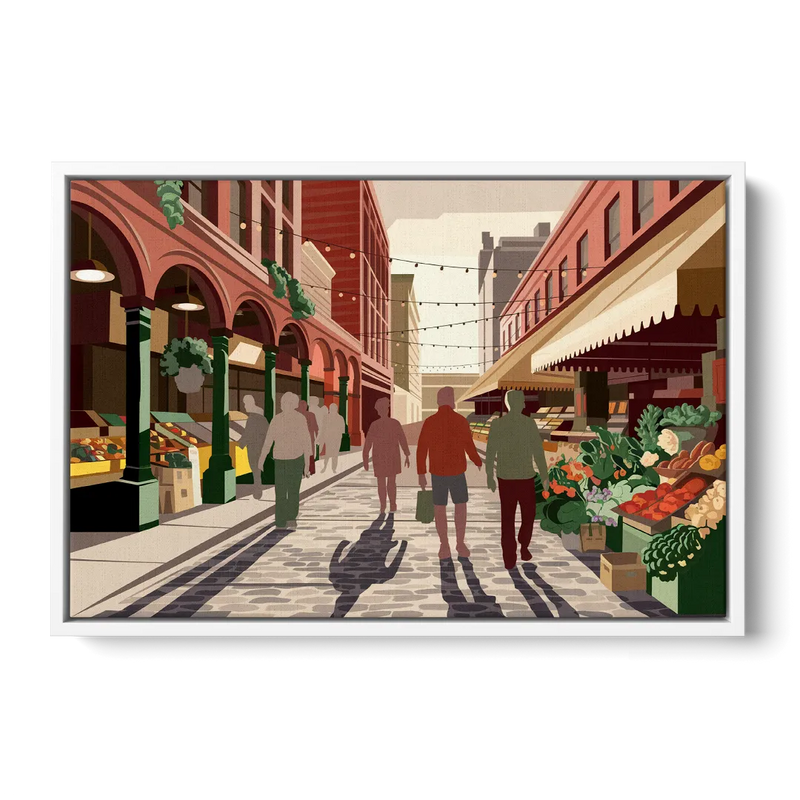 Omaha Old Market Charm Front - White Canvas Wall Art