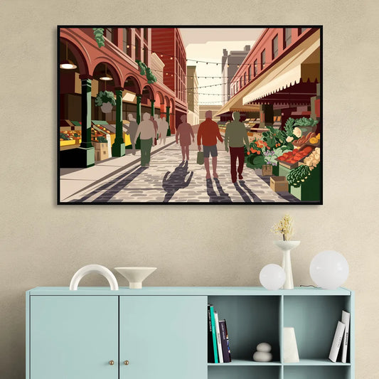 Omaha Old Market Charm Living Room - Black Canvas Wall Art