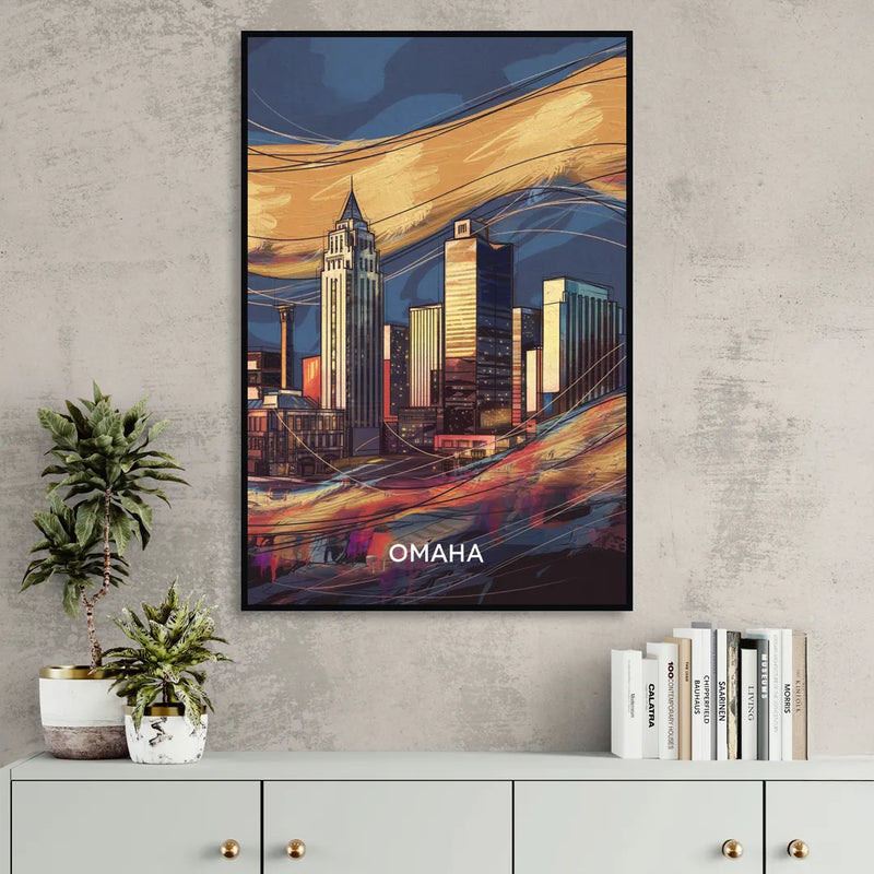Omaha Urban Aesthetic Living Room - Black Canvas Wall Art