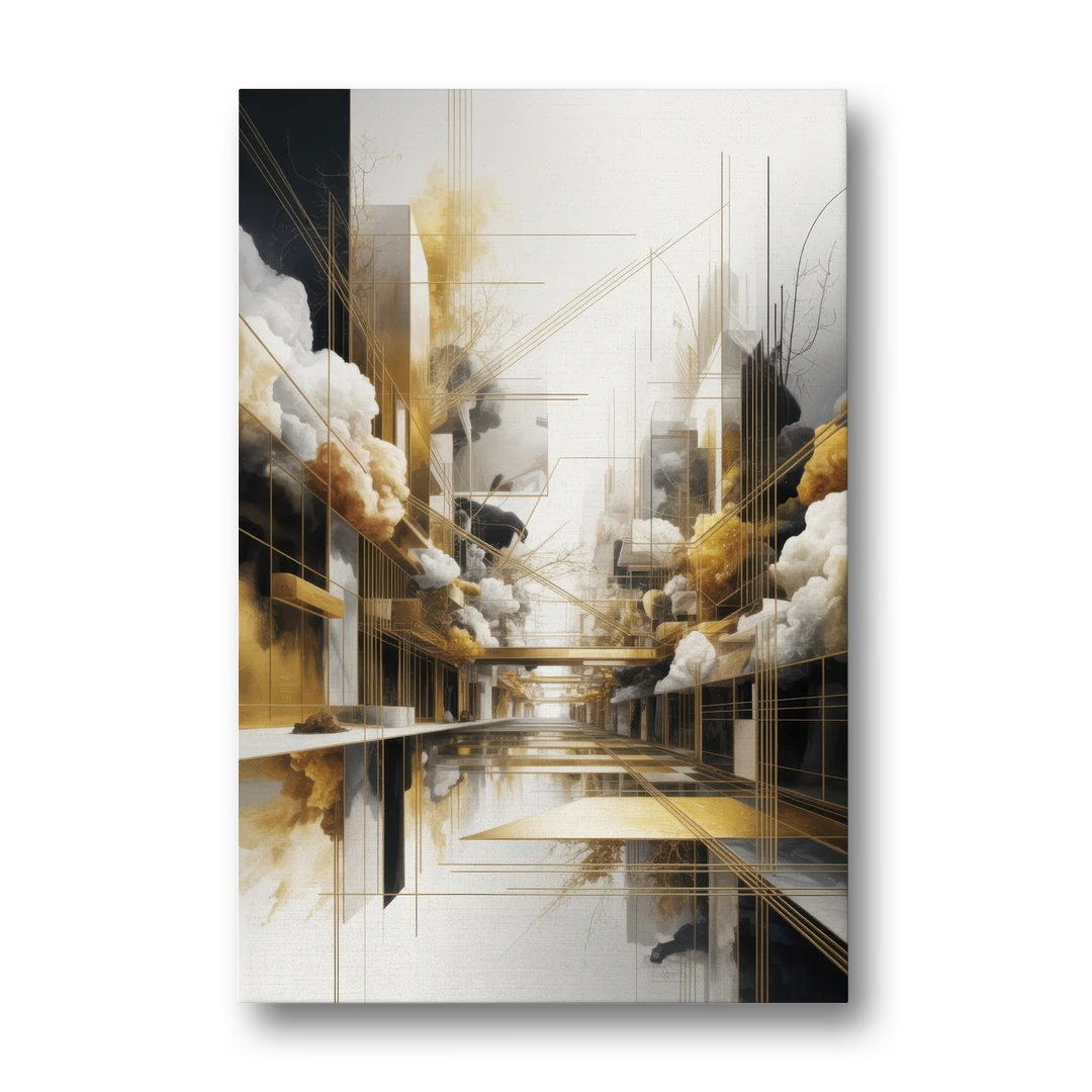 Opulent Abstract Elegance White and Gold - Canvas Wall Art - Front