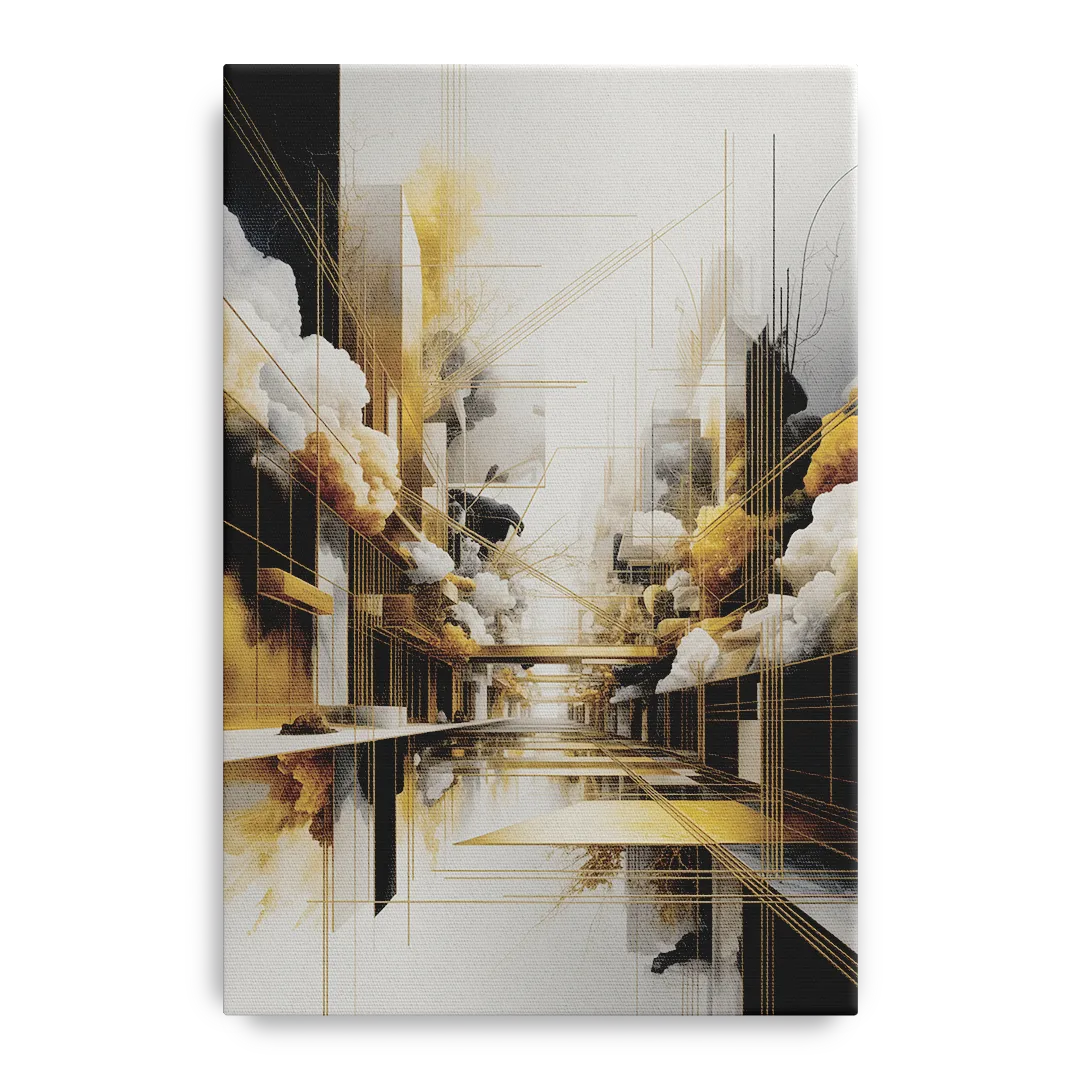 Opulent Abstract Elegance White and Gold - Canvas Wall Art