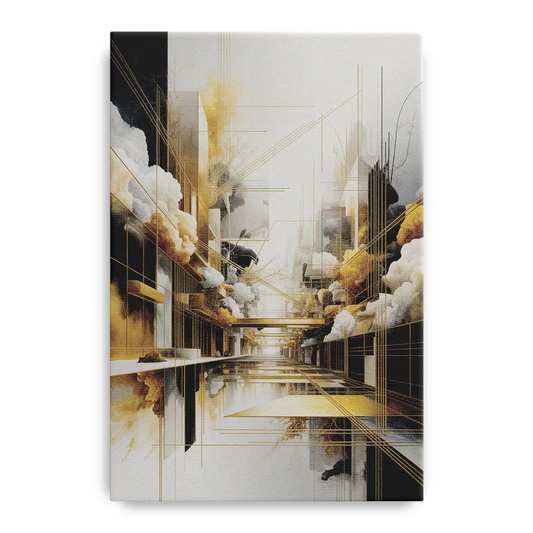 Opulent Abstract Elegance White and Gold - Canvas Wall Art