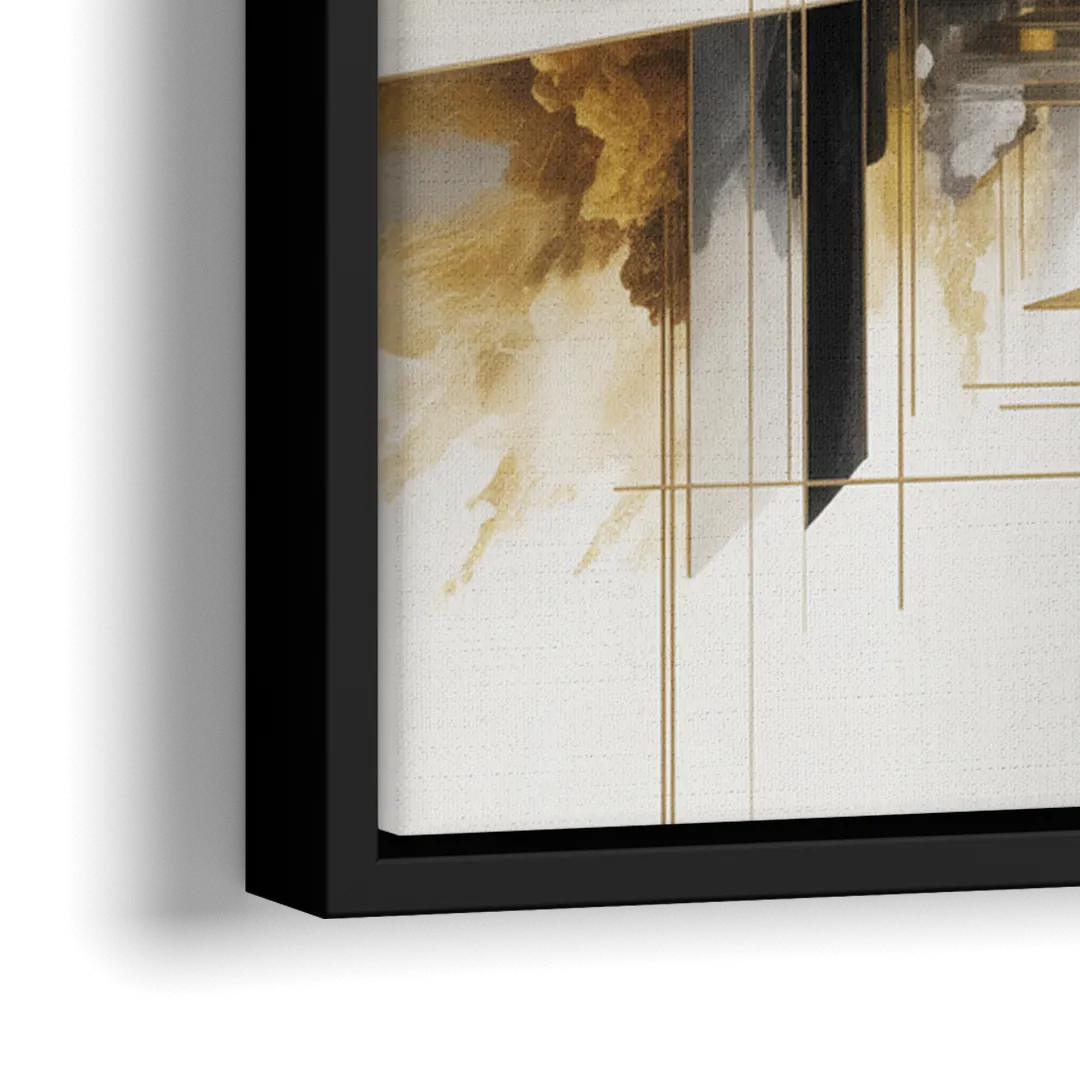 Opulent Abstract Elegance White and Gold - Close-Up Black Frame Canvas