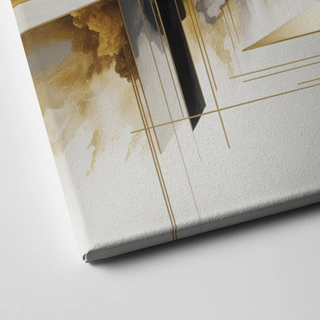 Opulent Abstract Elegance White and Gold Canvas Close Up