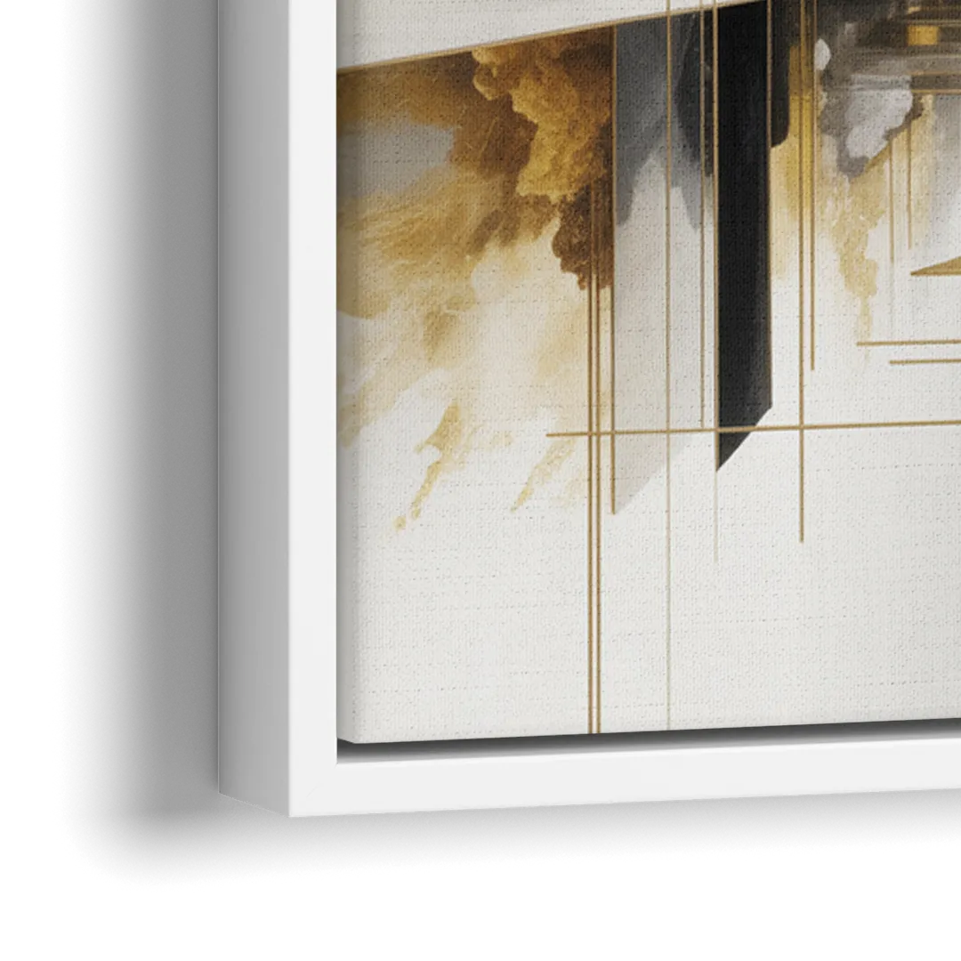 Opulent Abstract Elegance White and Gold - Close-Up White Frame Canvas