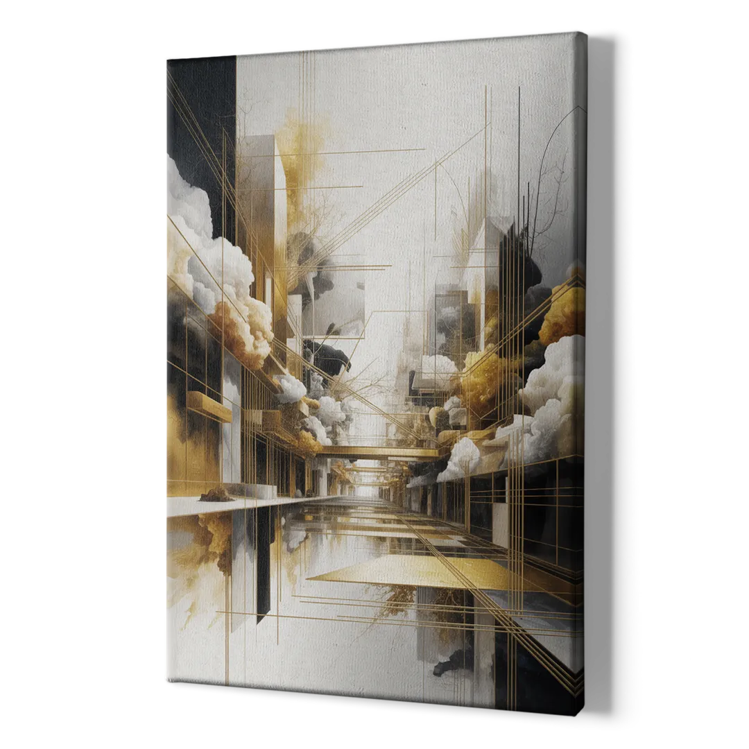 Opulent Abstract Elegance White and Gold - Canvas Print Art Sides