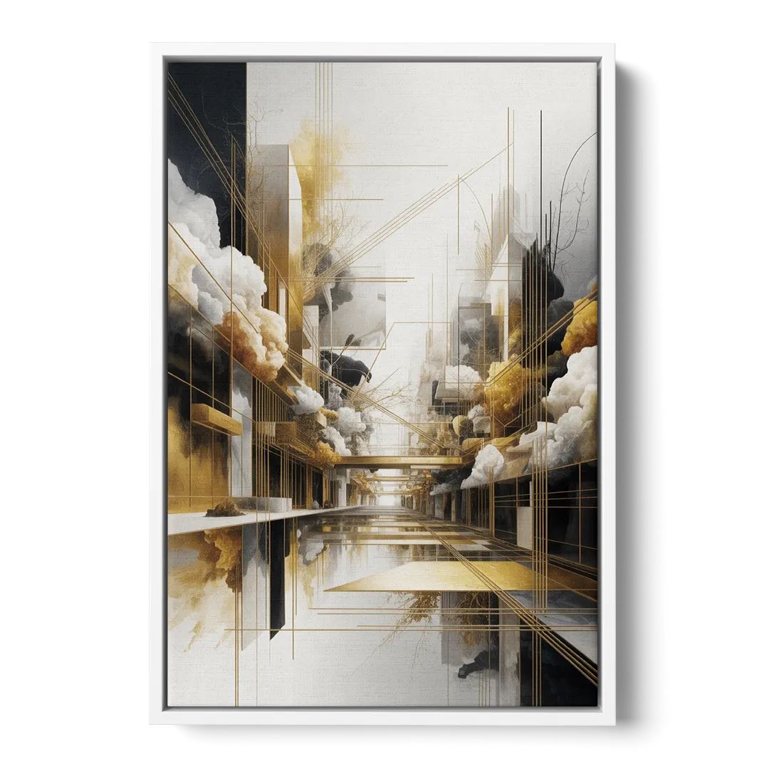 Opulent Abstract Elegance White and Gold - White Frame Canvas