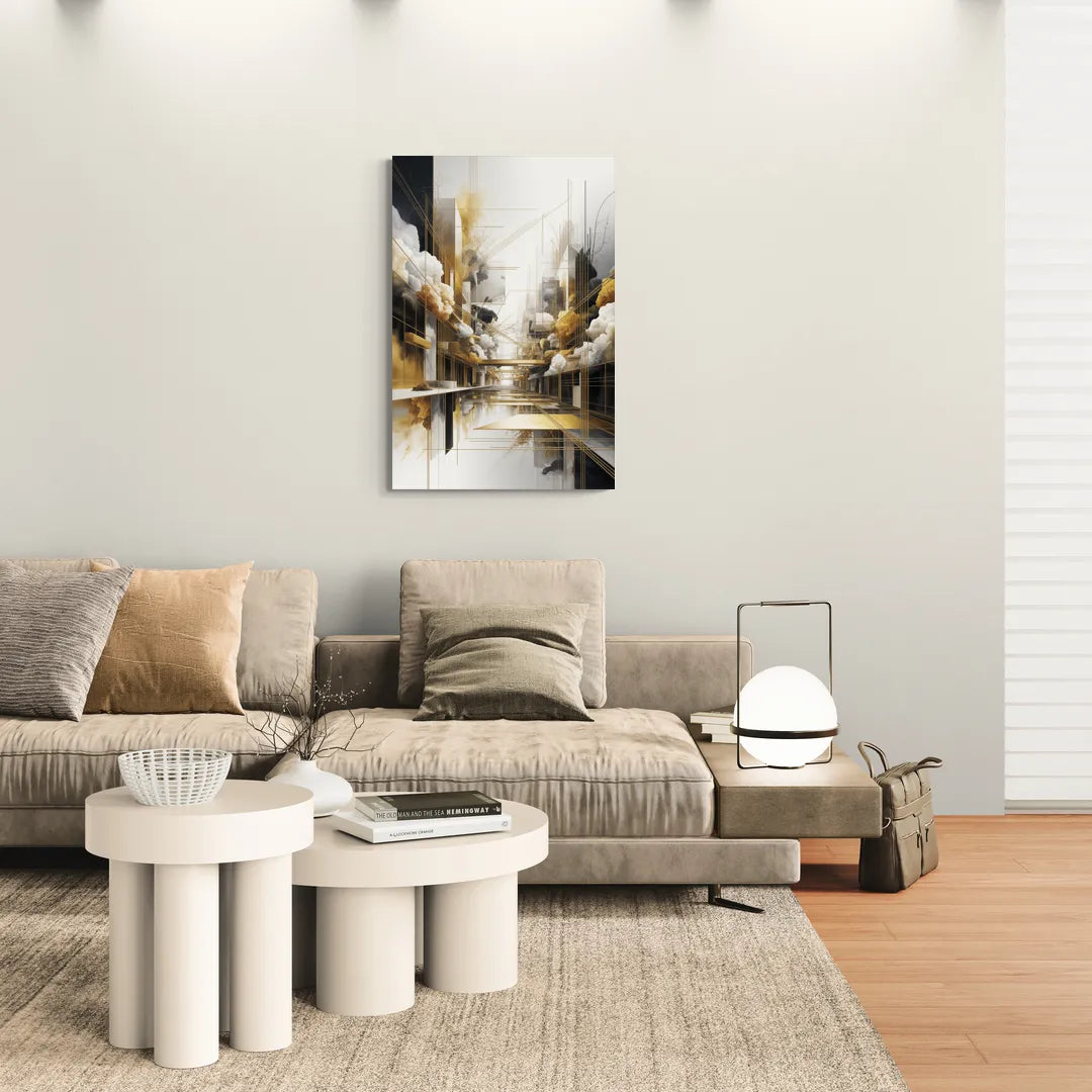 Opulent Abstract Elegance White and Gold - Canvas Wall Art Living Room