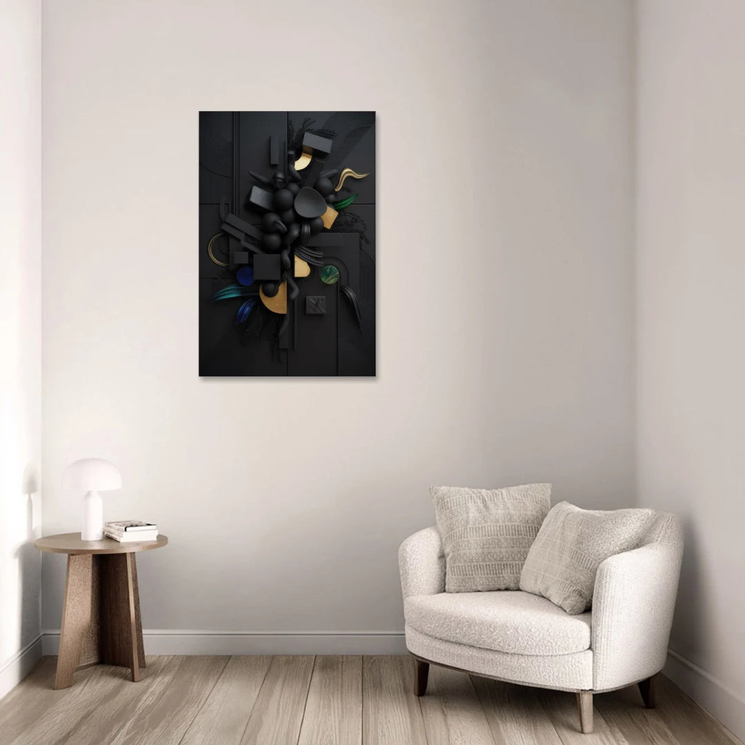 Opulent Contrast Black Abstract - Canvas Wall Art - Sofa - 24x36
