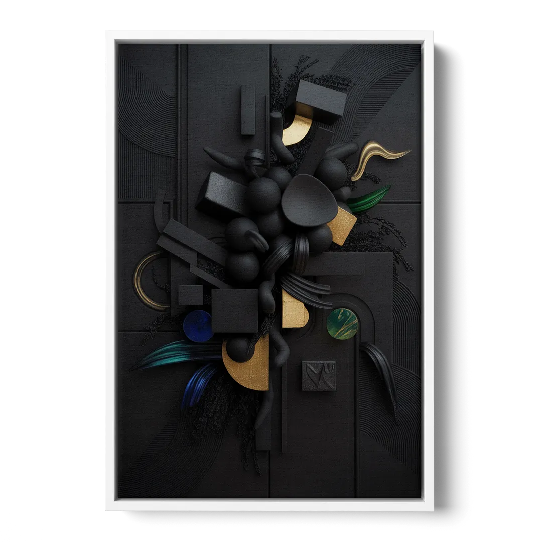 Opulent Contrast Black Abstract - White Frame Canvas