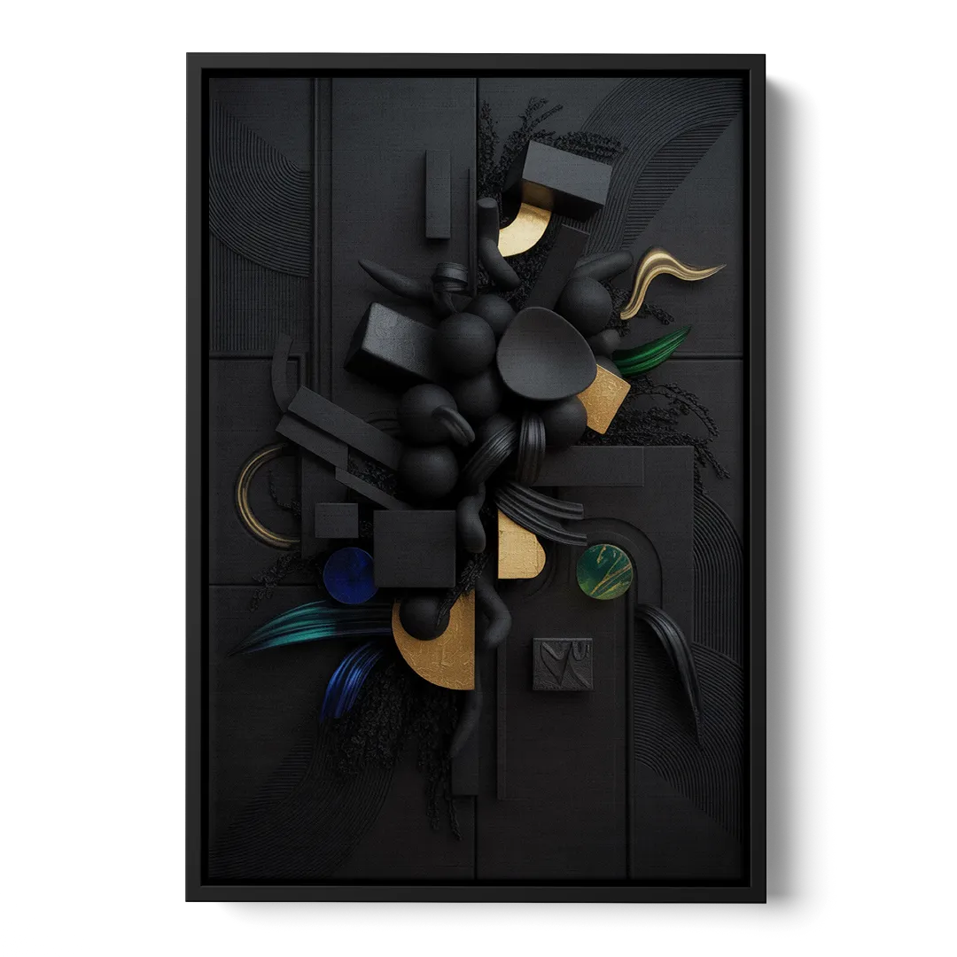 Opulent Contrast Black Abstract - Black Frame Canvas