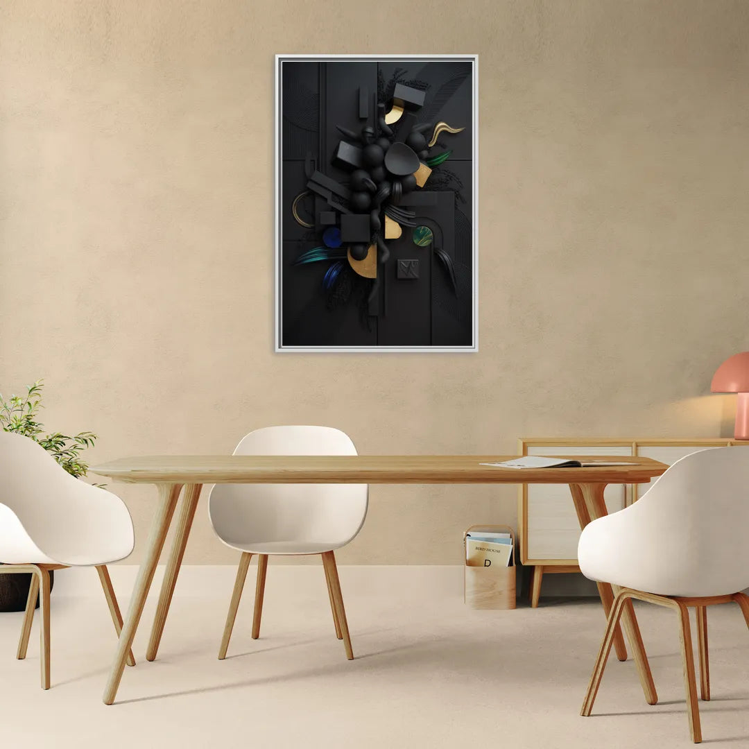 Opulent Contrast Black Abstract - Living Room White Frame Canvas