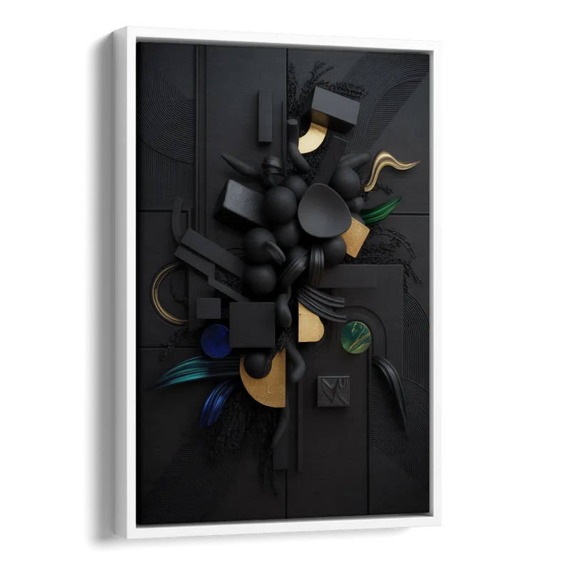 Opulent Contrast Black Abstract Side - White Canvas Wall Art