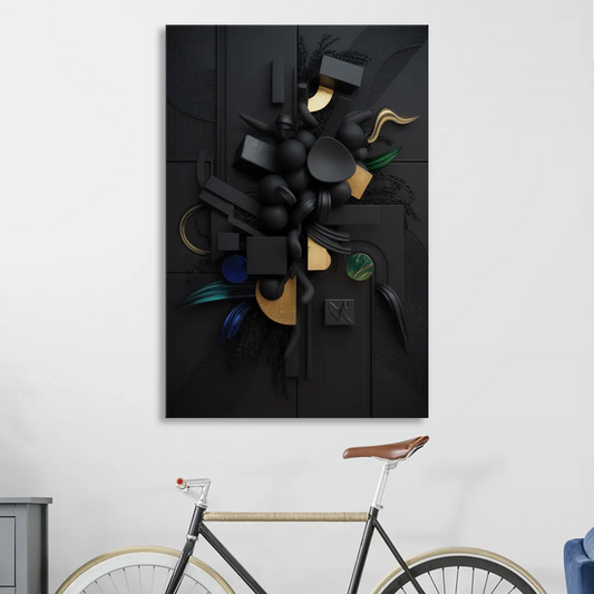 Opulent Contrast Black Abstract Living Room - Canvas Wall Art