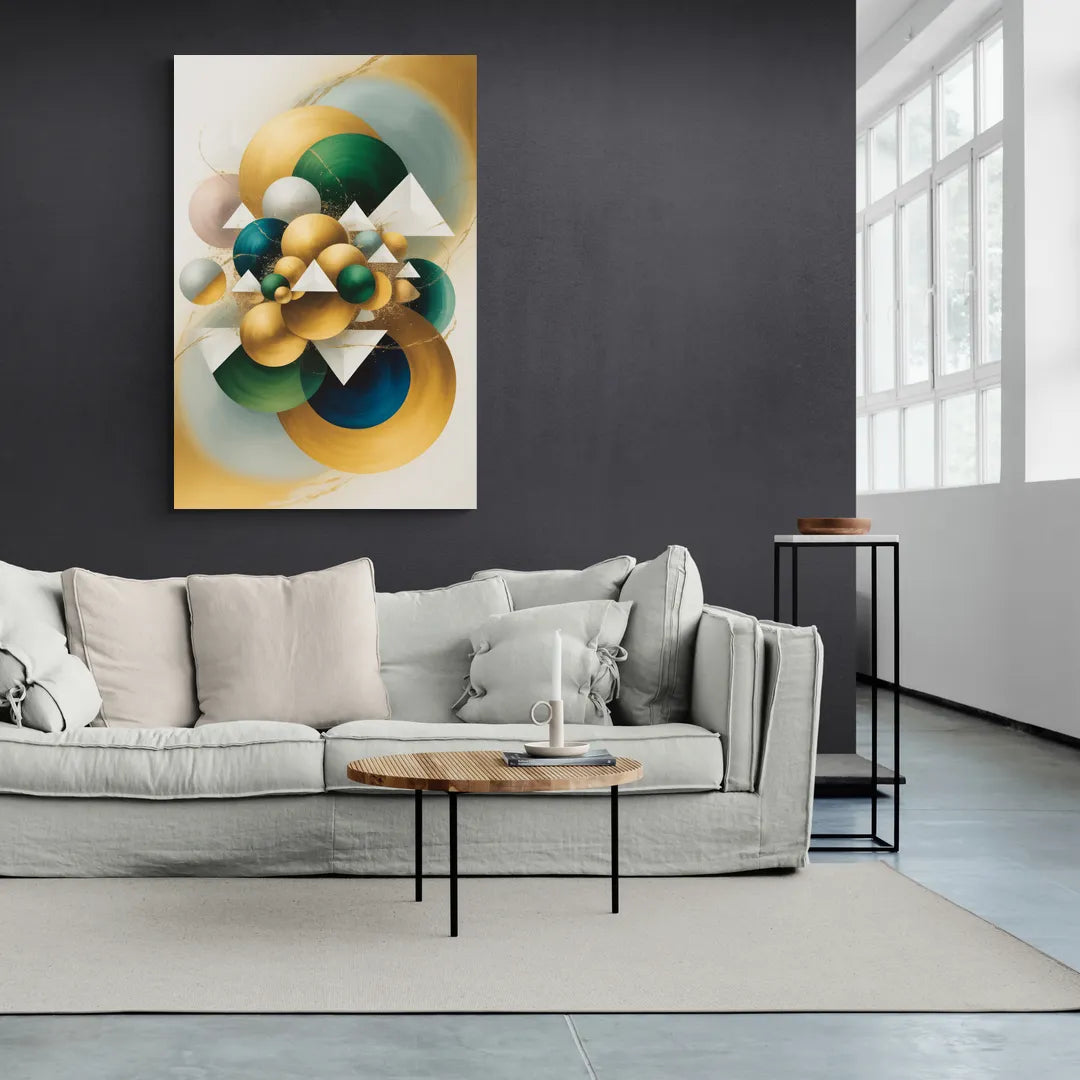 Opulent Floating Forms Gold Abstract - Canvas Wall Art Living Room