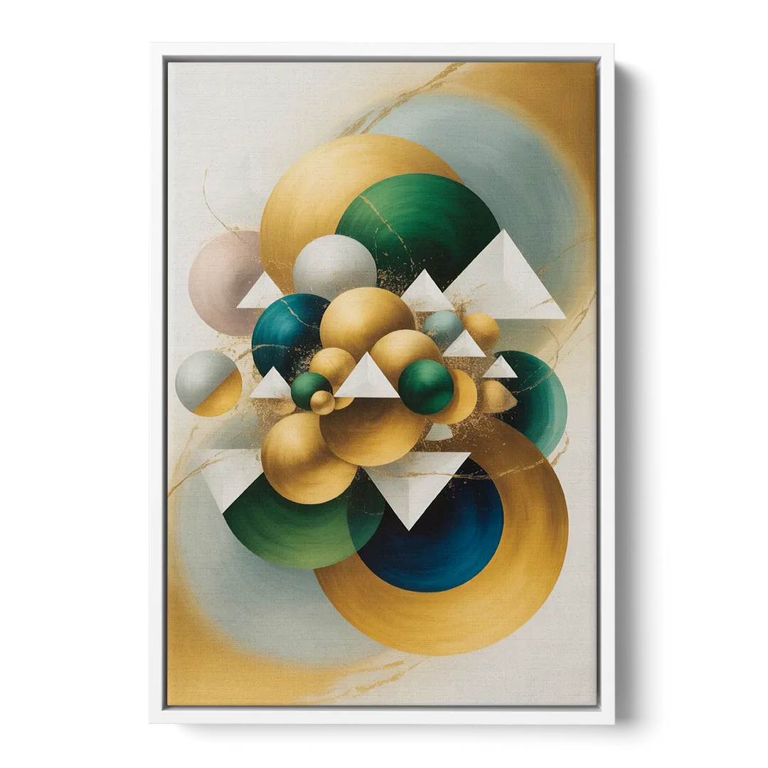 Opulent Floating Forms Gold Abstract - White Frame Canvas