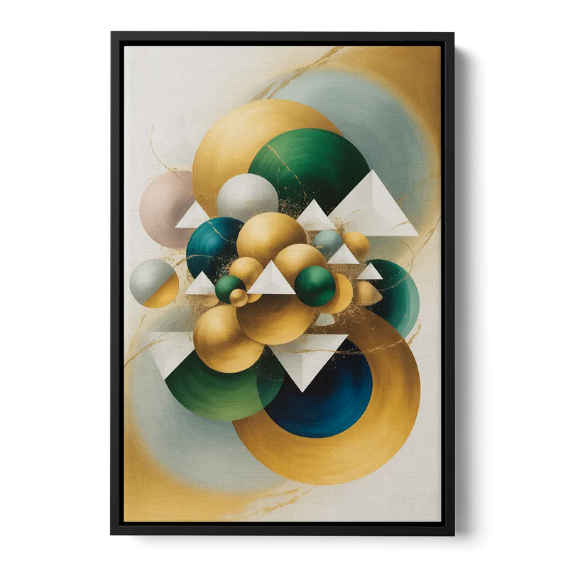 Opulent Floating Forms Gold Abstract Front - Black Canvas Wall Art