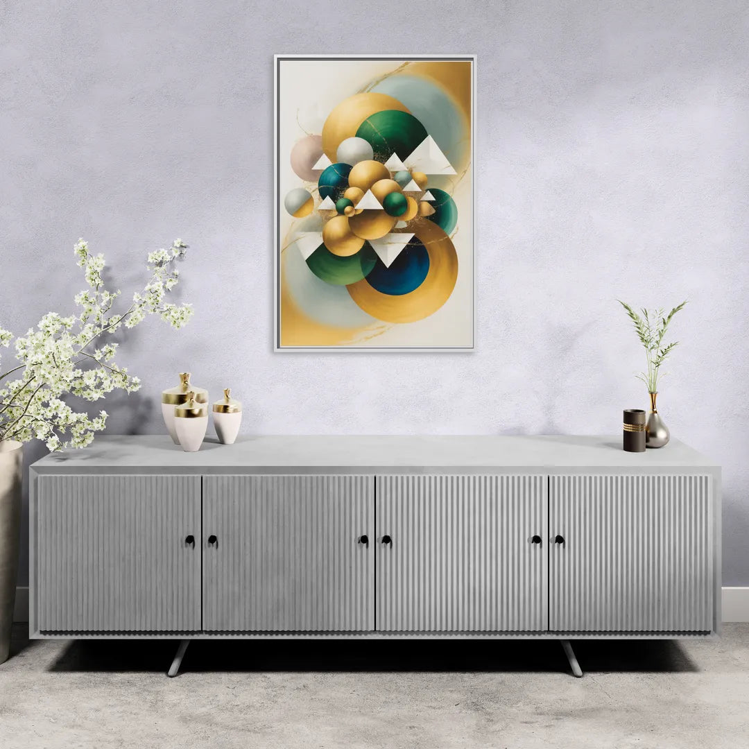 Opulent Floating Forms Gold Abstract - Living Room White Frame Canvas