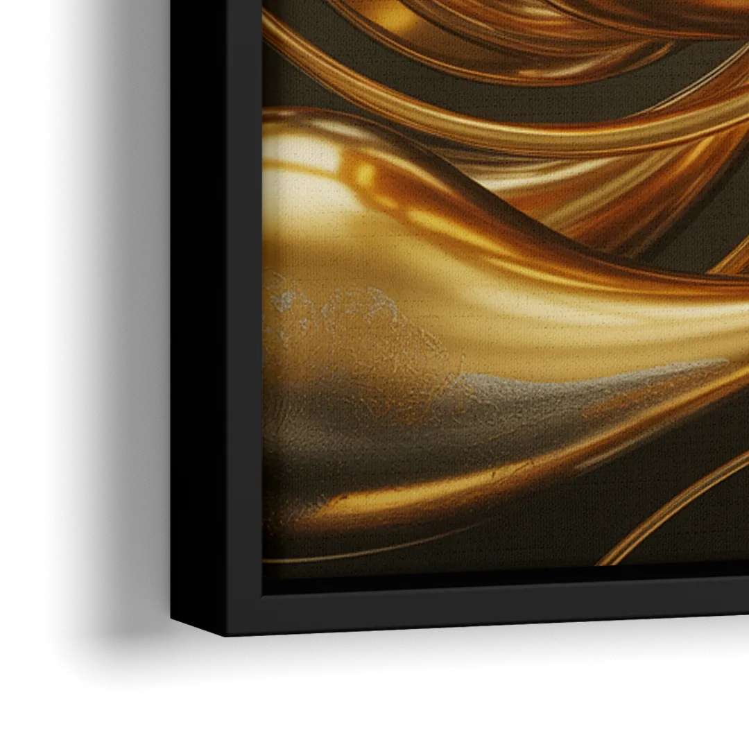 Opulent Flow Gold Abstract - Close-Up Black Frame Canvas