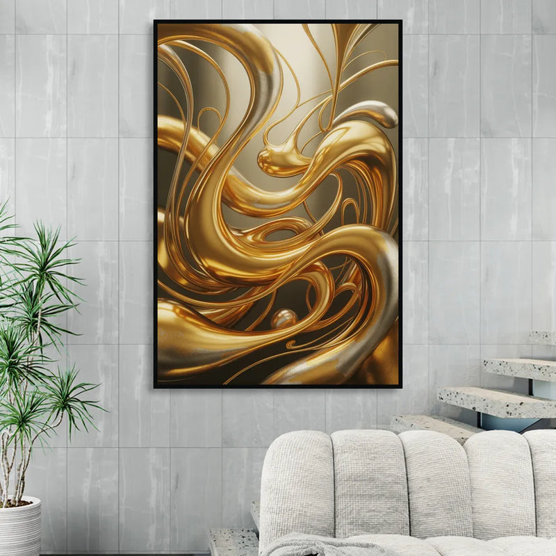 Opulent Flow Gold Abstract Sitting Room - Black Canvas Wall Art
