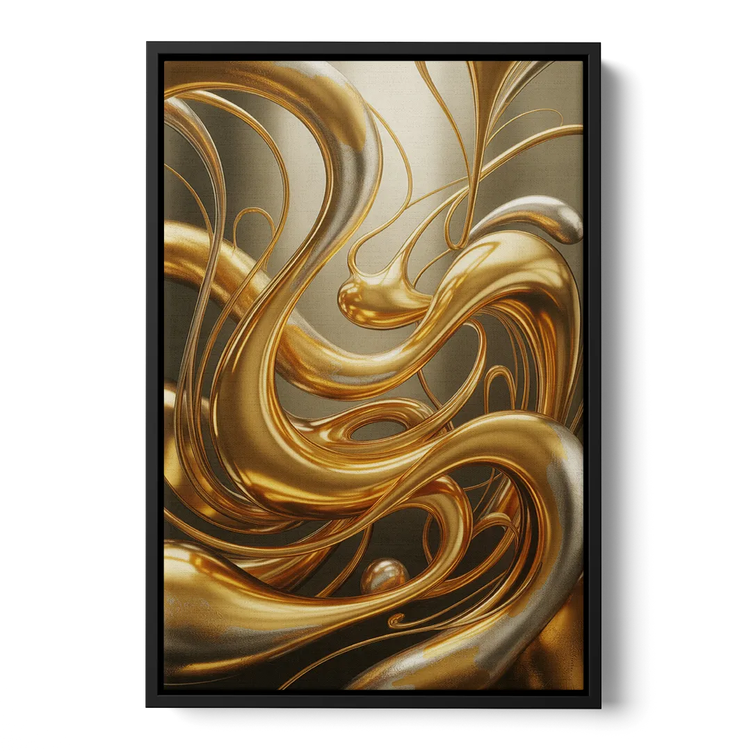 Opulent Flow Gold Abstract - Black Frame Canvas