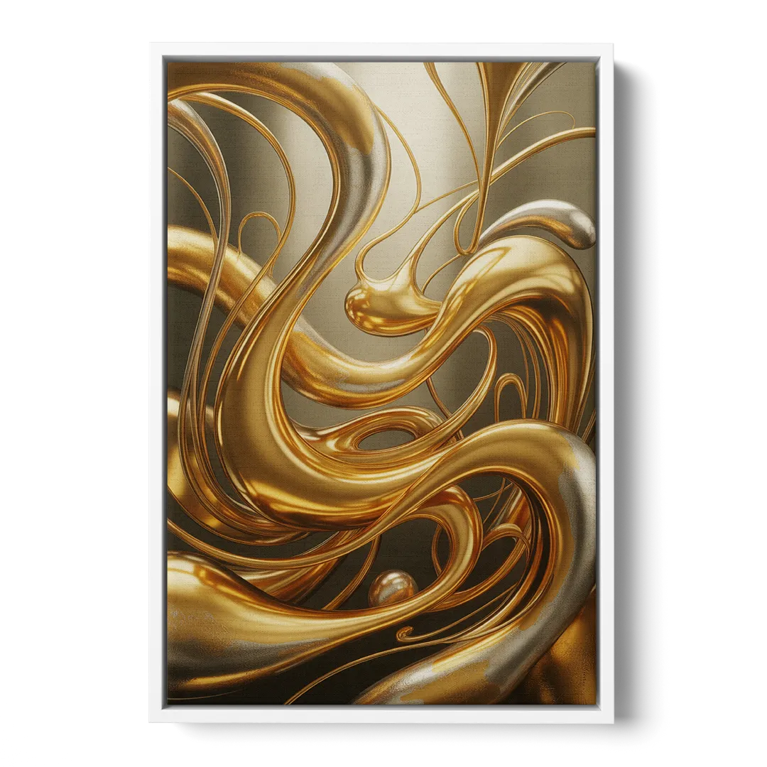 Opulent Flow Gold Abstract - White Frame Canvas