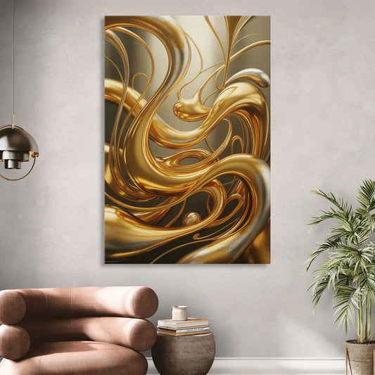 Opulent Flow Gold Abstract Living Room - Canvas Wall Art