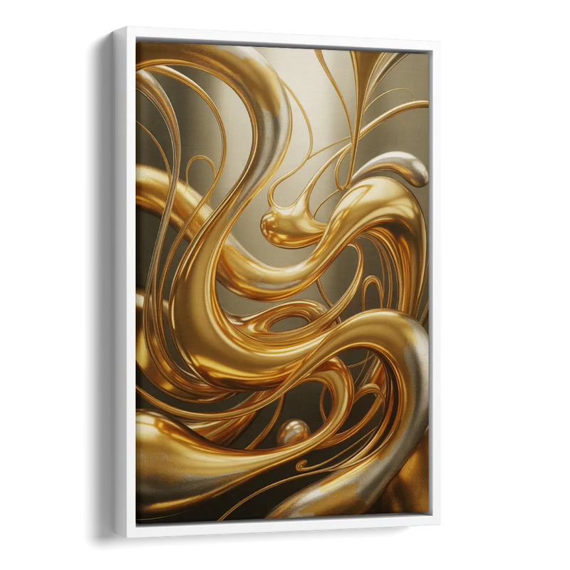 Opulent Flow Gold Abstract Side - White Canvas Wall Art