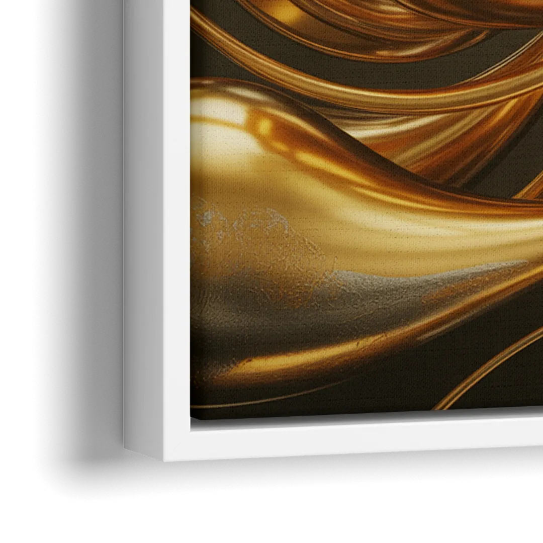 Opulent Flow Gold Abstract - Close-Up White Frame Canvas
