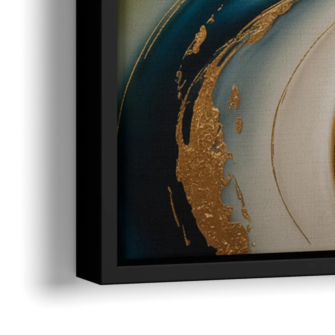 Opulent Flowing Forms Gold Abstract - Close-Up Black Frame Canvas