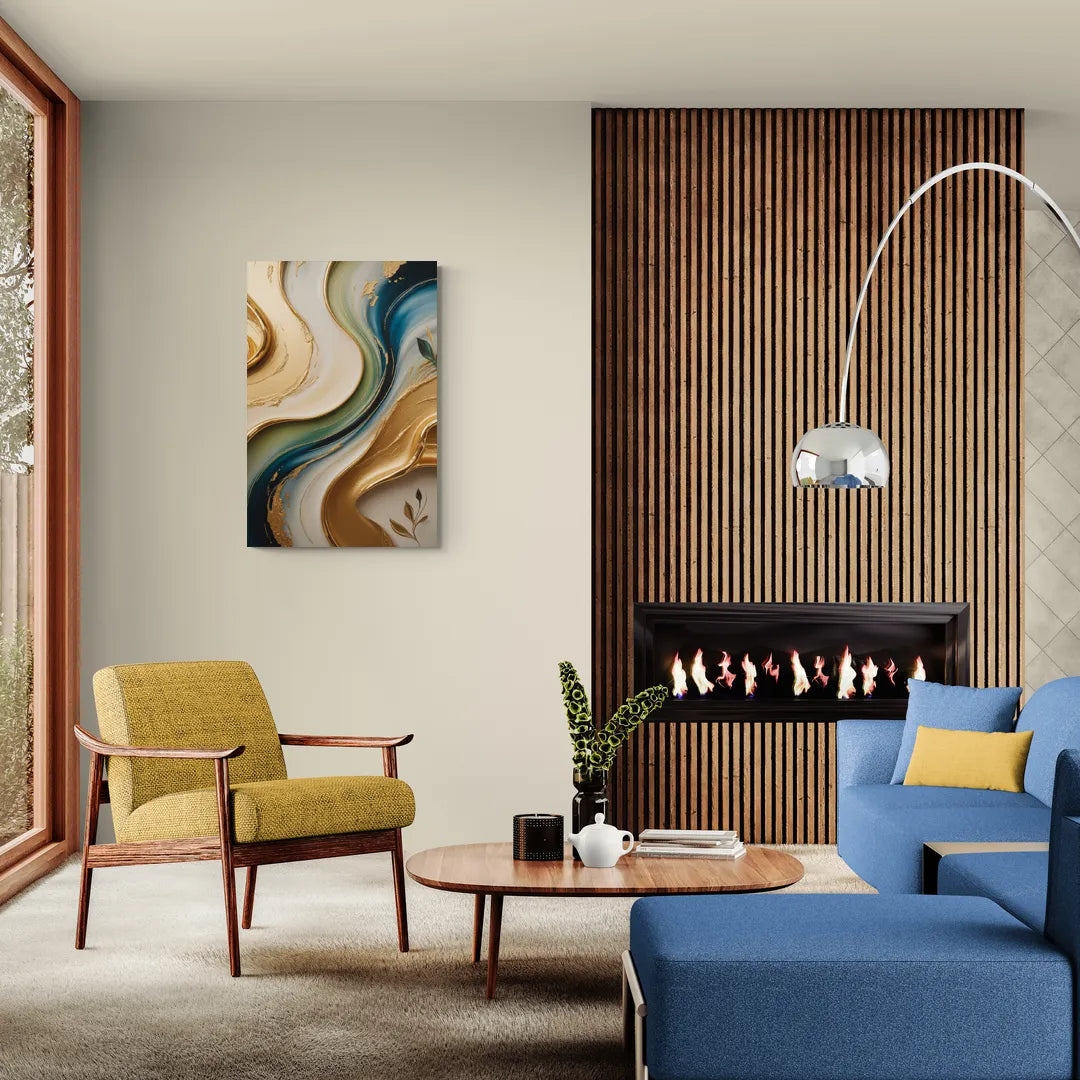 Opulent Flowing Forms Gold Abstract - Canvas Wall Art Living Room
