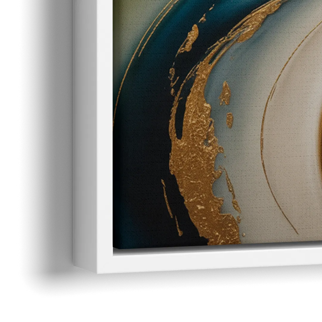 Opulent Flowing Forms Gold Abstract - Close-Up White Frame Canvas