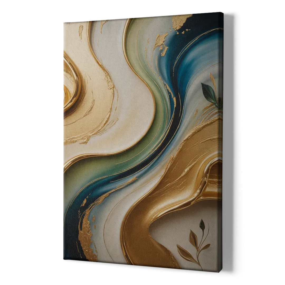 Opulent Flowing Forms Gold Abstract - Canvas Print Art Sides