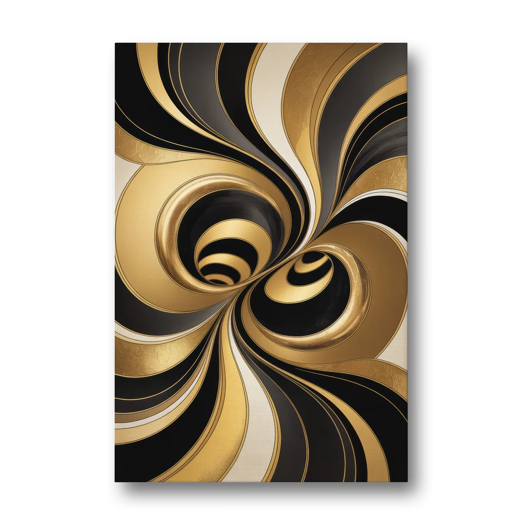 Opulent Fluidity in Black and Gold Abstract - Canvas Wall Art - Front