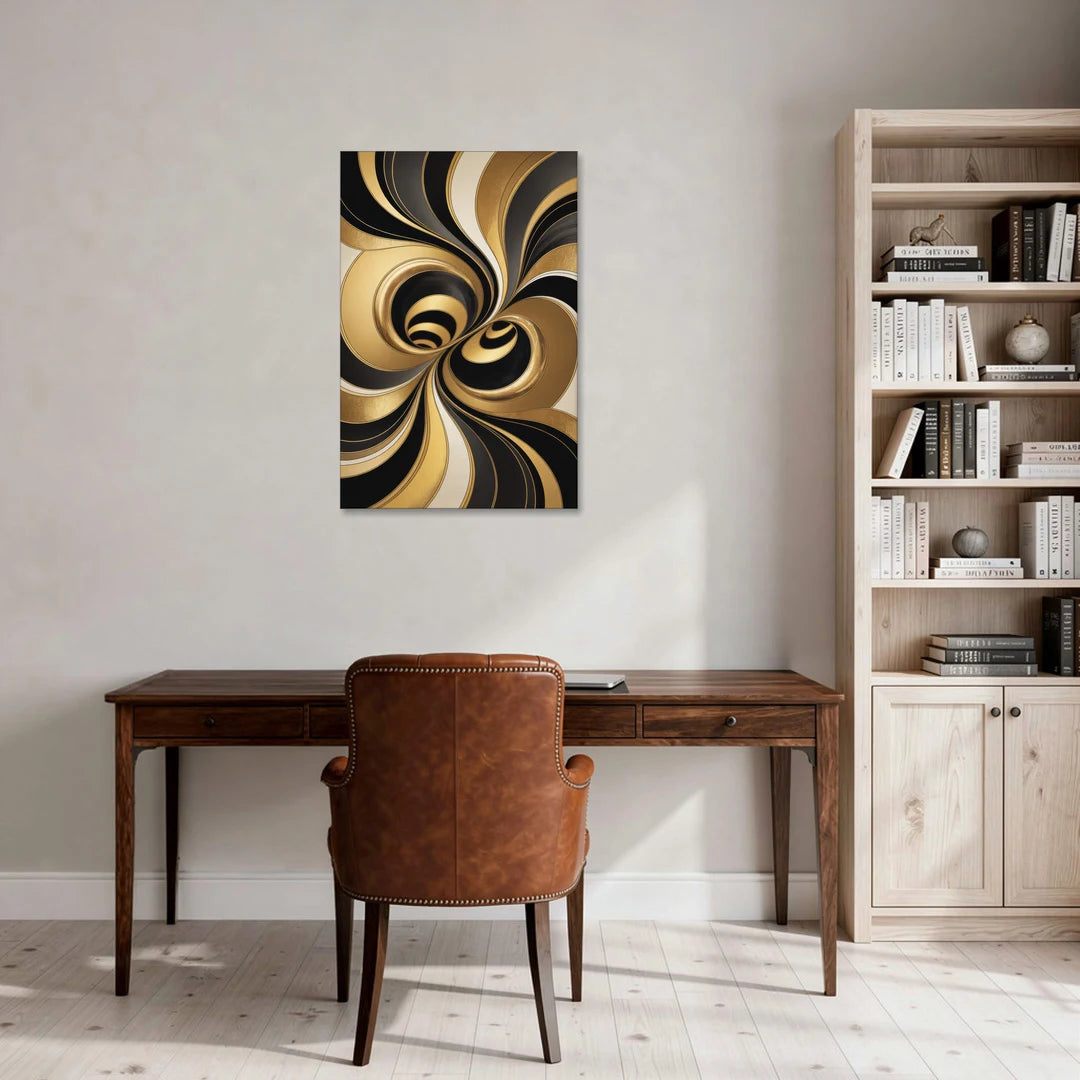 Opulent Fluidity in Black and Gold Abstract - Canvas Wall Art - Office - 24x36