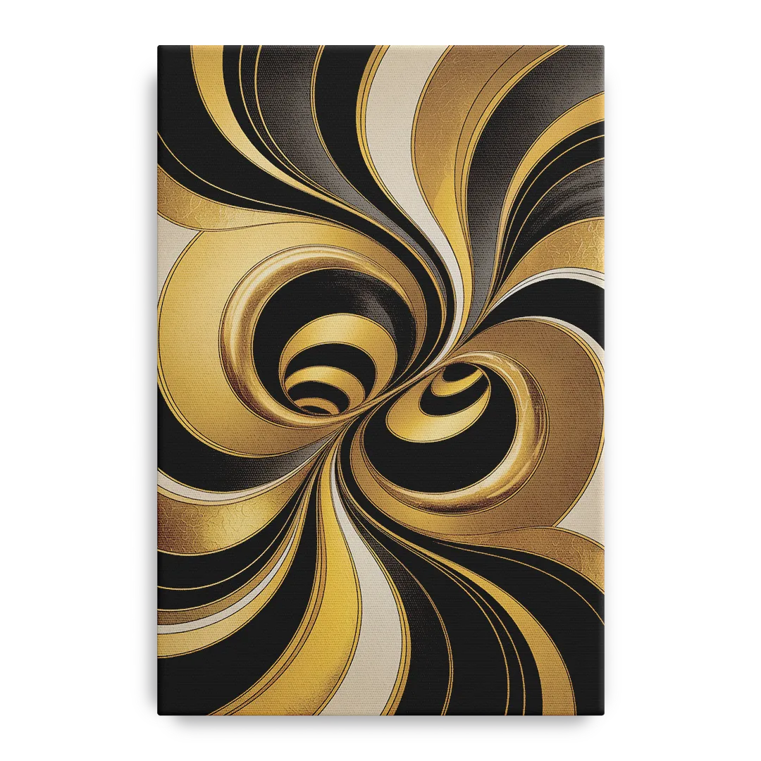Opulent Fluidity in Black and Gold Abstract - Canvas Wall Art