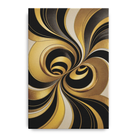 Opulent Fluidity in Black and Gold Abstract - Canvas Wall Art